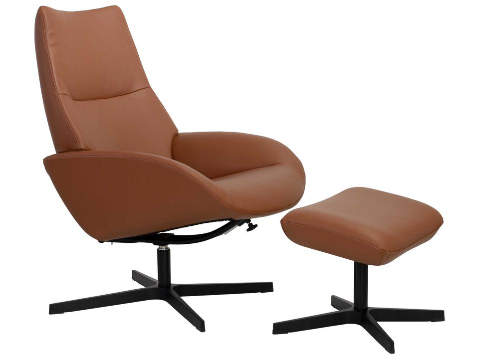 Lotus Balder Cognac Leather Swivel Recliner Chair with Footrest