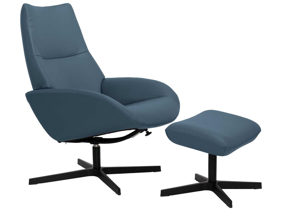 Lotus Balder Blue Leather Swivel Recliner Accent Chair with Footrest