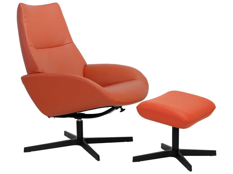Lotus Balder Orange Leather Swivel Recliner Accent Chair with Footrest