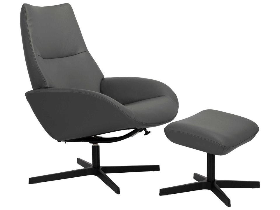 Lotus Balder Grey Leather Swivel Recliner Chair with Footrest