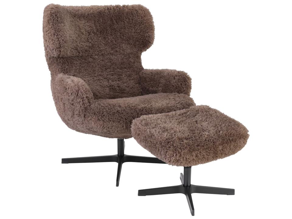 Victoria Swivel Accent Chair Doodle Liver Fabric with Footrest