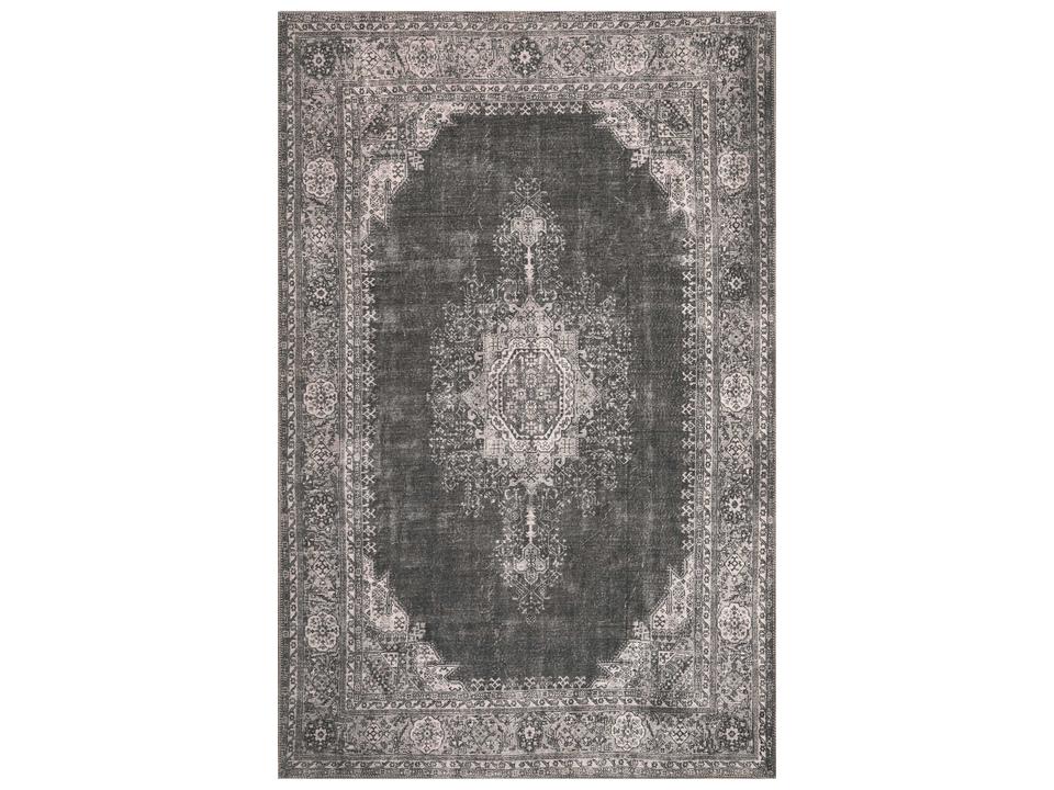 London Bordered Washable Performance Area Rug in Grey