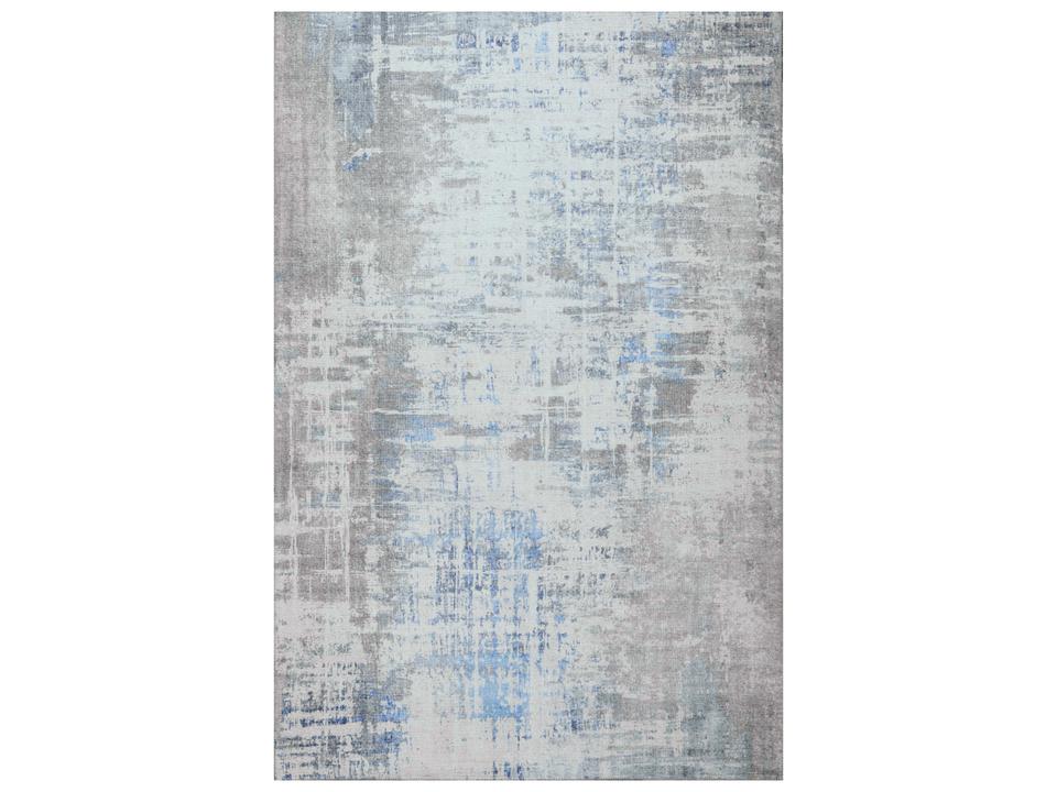 London Abstract Washable Area Rug in Grey and Blue