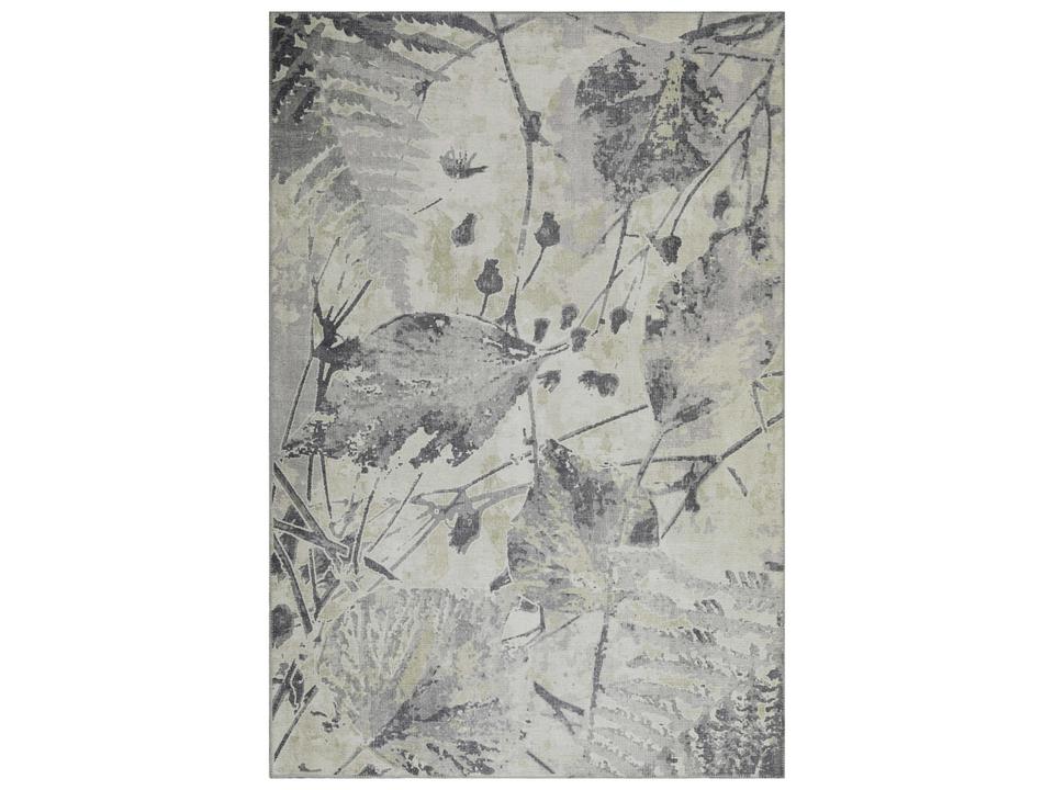 London Abstract Washable Area Rug in Beige and Grey