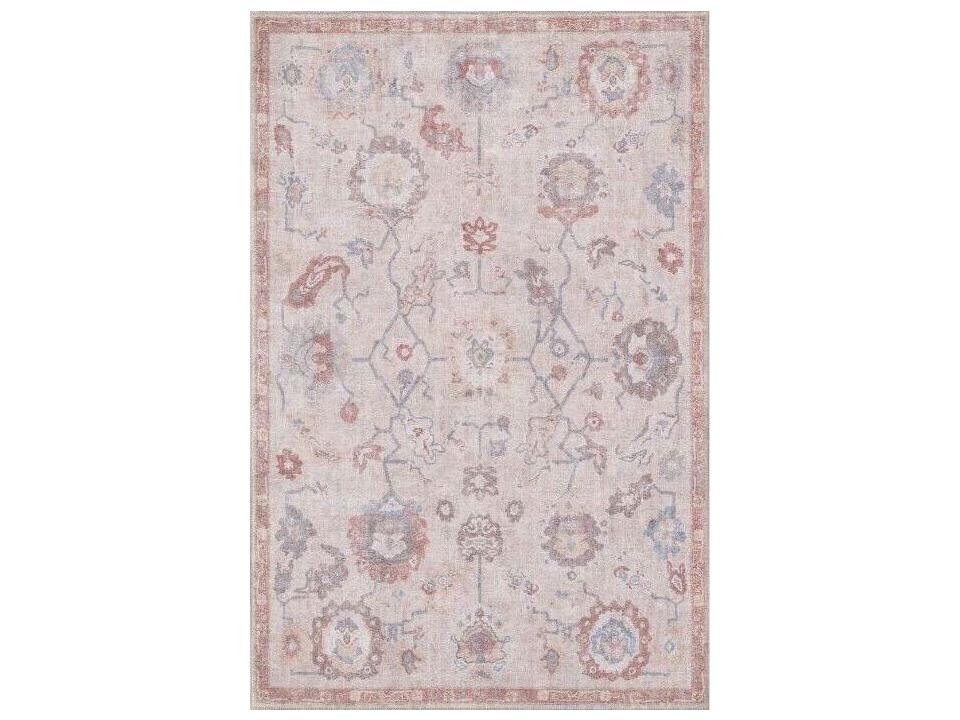 London Washable Area Rug Sand Rust Floral Design