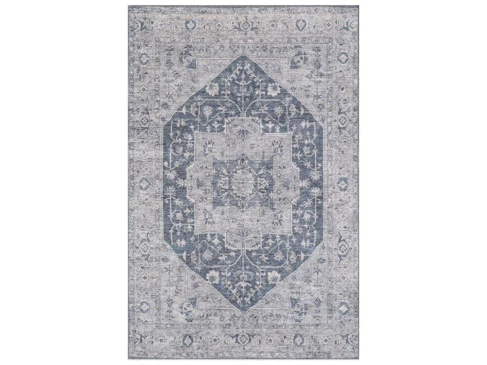 London Bordered Area Rug in Denim Blue