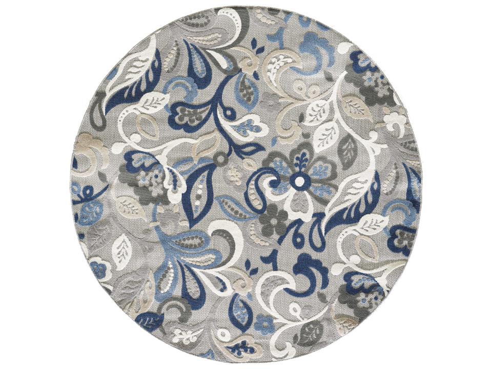 Calla Floral Grey Blue Round Indoor Outdoor Area Rug