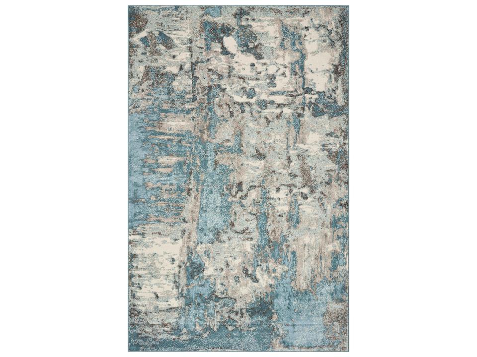 Watercolors Abstract Rectangle Area Rug in Ivory and Teal