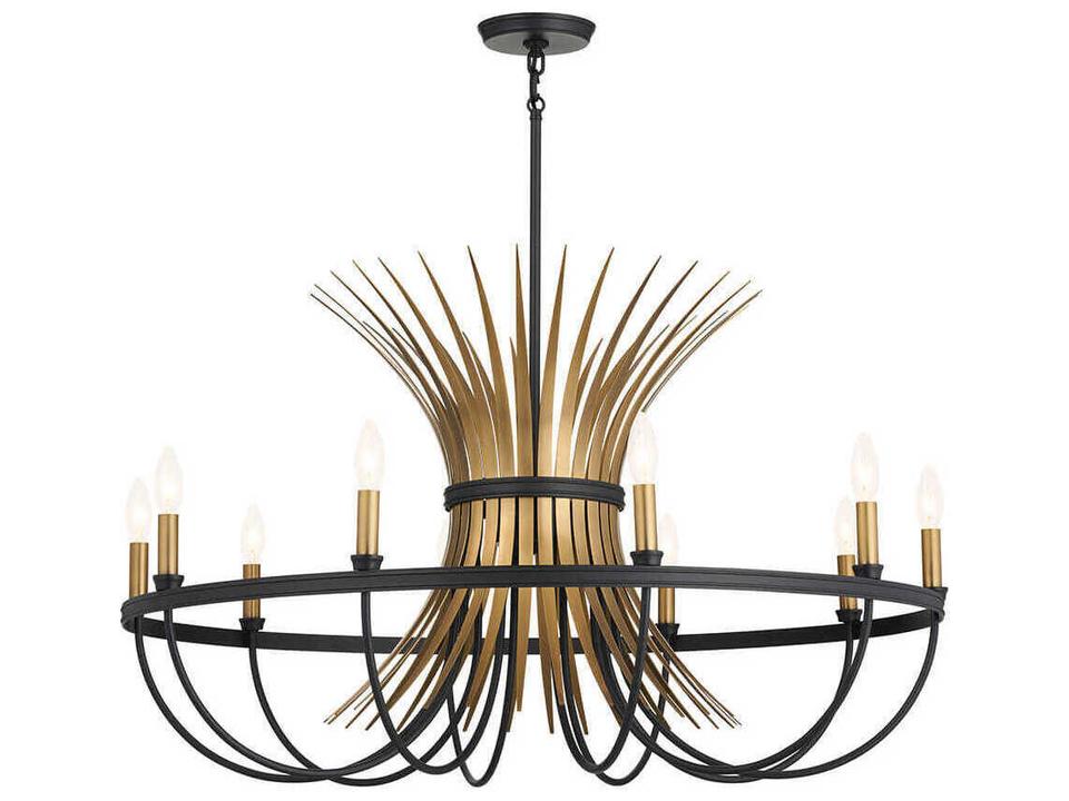 Baile 10-Light Chandelier in Black with Natural Brass Accents