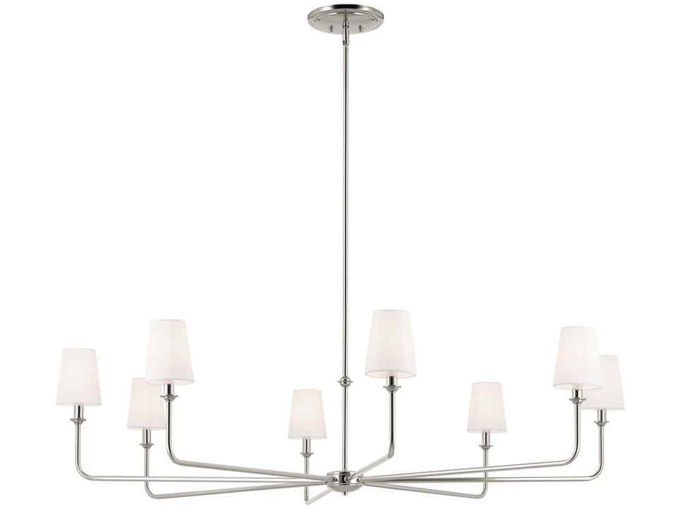 Pallas 8-Light Chandelier with White Linen Shades in Polished Nickel