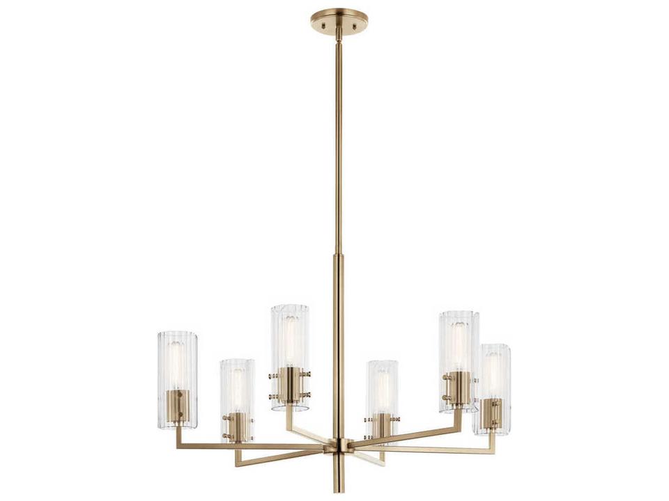 6-Light Velestino Chandelier in Champagne Bronze with Clear Fluted Glass