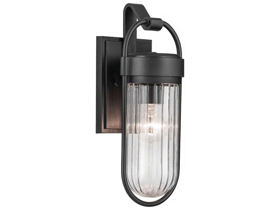 Brix 1-Light Outdoor Wall Sconce in Textured Black with Ribbed Clear Glass