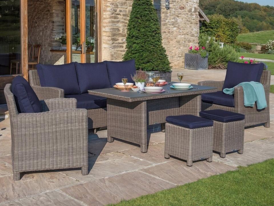 Palma Rattan 6-Piece Outdoor Lounge Set with Spectrum Indigo Cushions