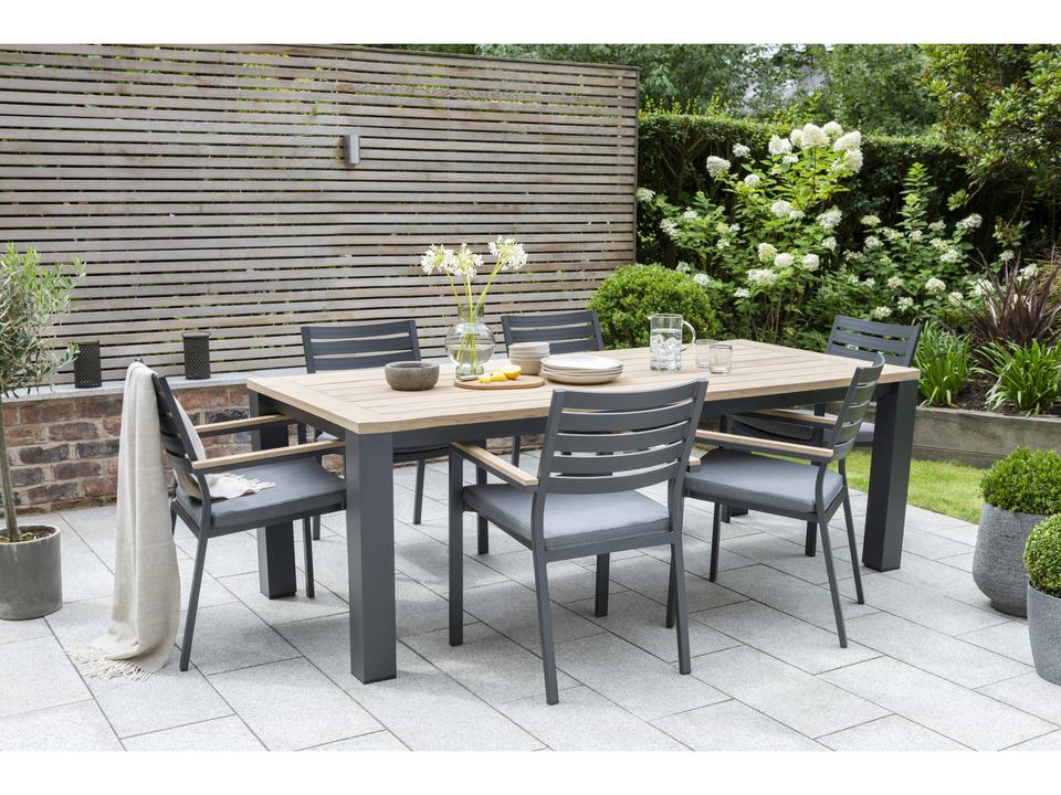 Elba Aluminum Charcoal 7 Piece Outdoor Patio Dining Set in Cast Silver