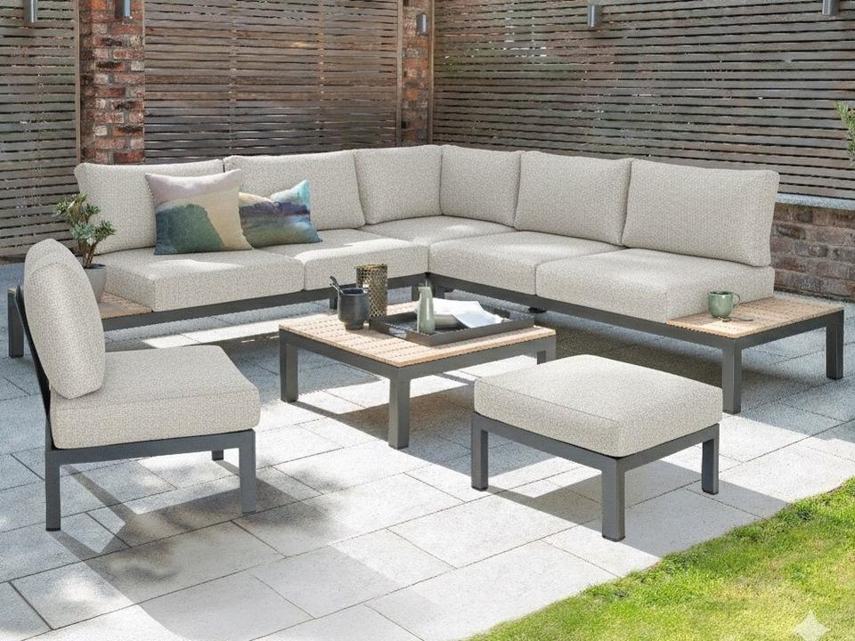 Elba 4-Seat Modular Outdoor Sectional Sofa in Charcoal with Cast Silver Sunbrella Cushions