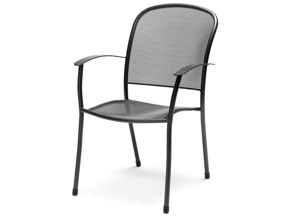 Caredo Wrought Iron Stackable Dining Arm Chair in Iron Grey