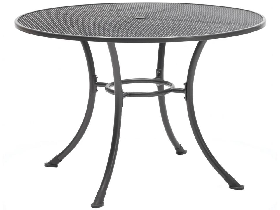 42-Inch Round Mesh Steel Dining Table with Umbrella Hole in Gray
