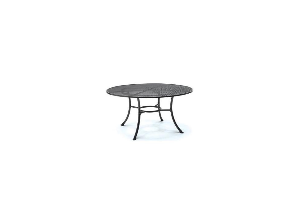 60-Inch Round Mesh Top Dining Table with Umbrella Hole in Iron Grey
