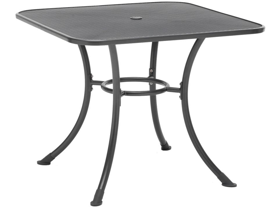 Mesh Top 32-Inch Square Steel Dining Table with Umbrella Hole in Iron Grey