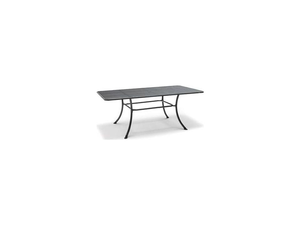 57x35 Inch Mesh Dining Table with Umbrella Hole in Iron Grey