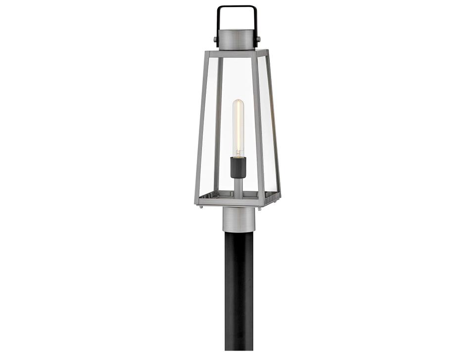 Hugh 1-Light Outdoor Post Light in Antique Brushed Aluminum and Black