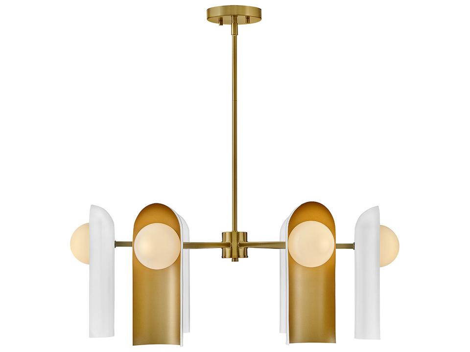 Zuri 6-Light Off White Cylinder Globe Chandelier in Lacquered Brass
