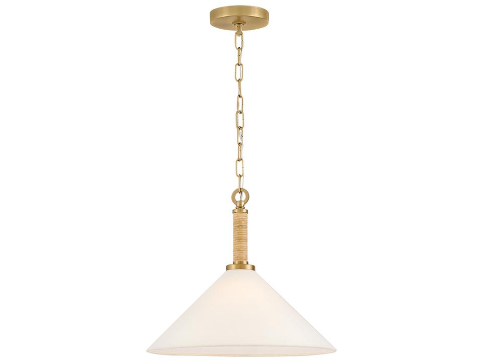 Cove 1-Light Lacquered Brass Pendant with Off-White Linen Shade