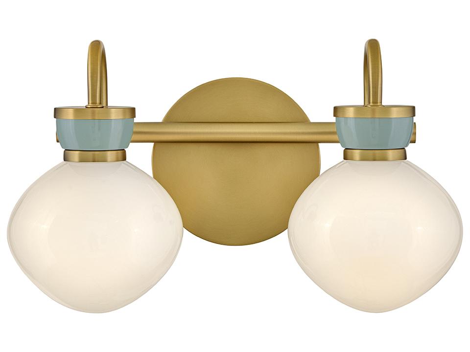 Lucy 2-Light Vanity Light in Lacquered Brass and Seafoam