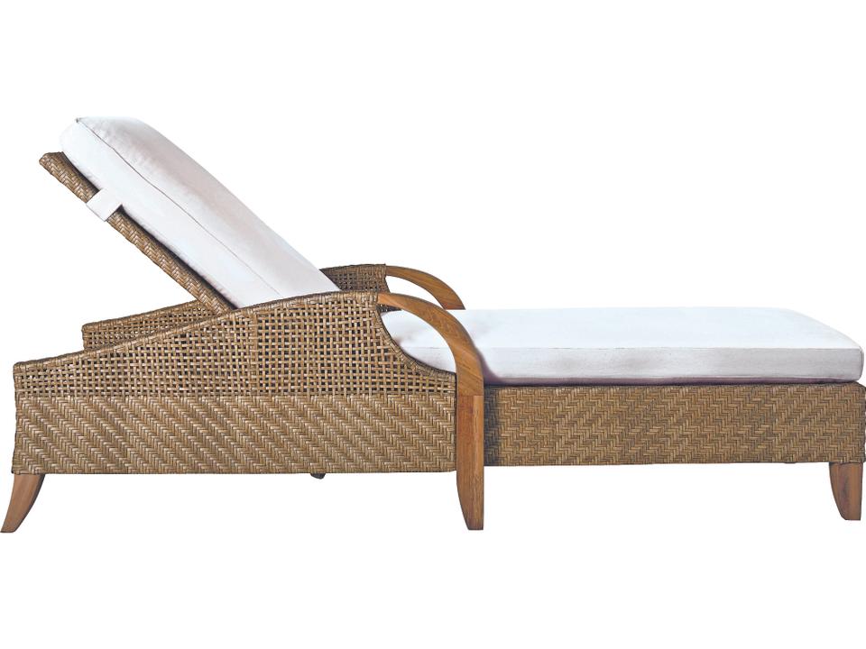 Edgewood Adjustable Outdoor Chaise Natural Teak Pebblestone Wicker