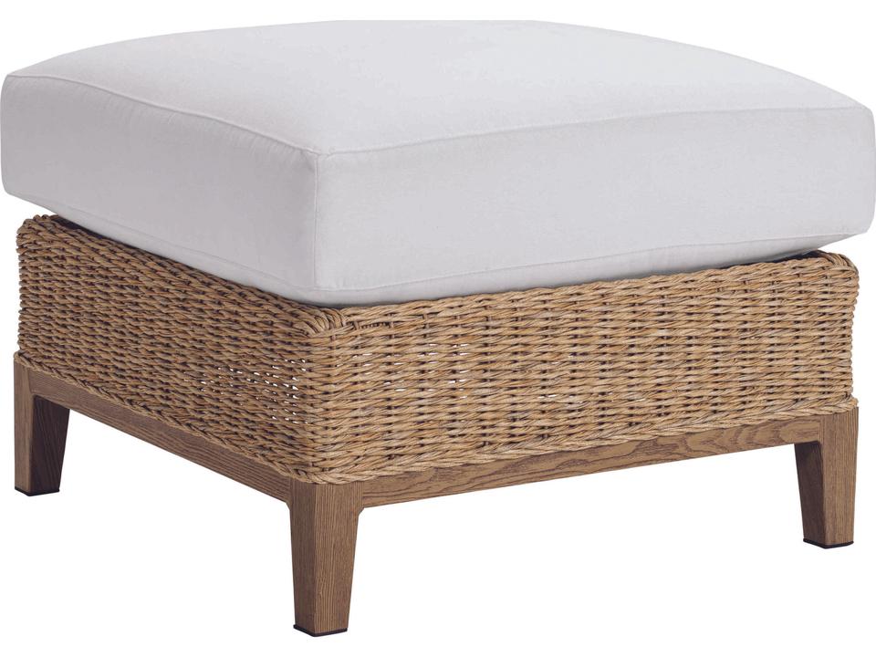 Hemingway Loggia Hand-Woven Synthetic Wicker Outdoor Ottoman Honey Finish