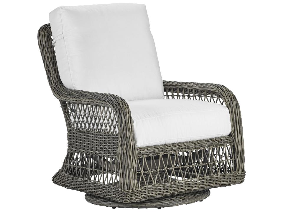 Mystic Harbor French Grey Wicker Swivel Glider Patio Dining Chair