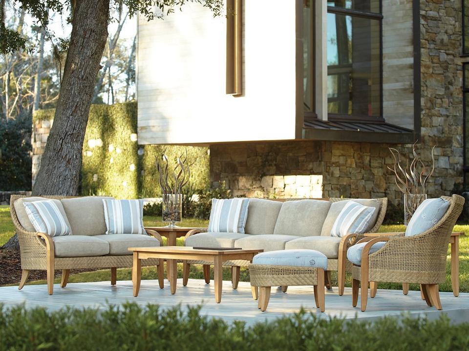Edgewood Pebblestone Wicker/Teak Patio Lounge Set