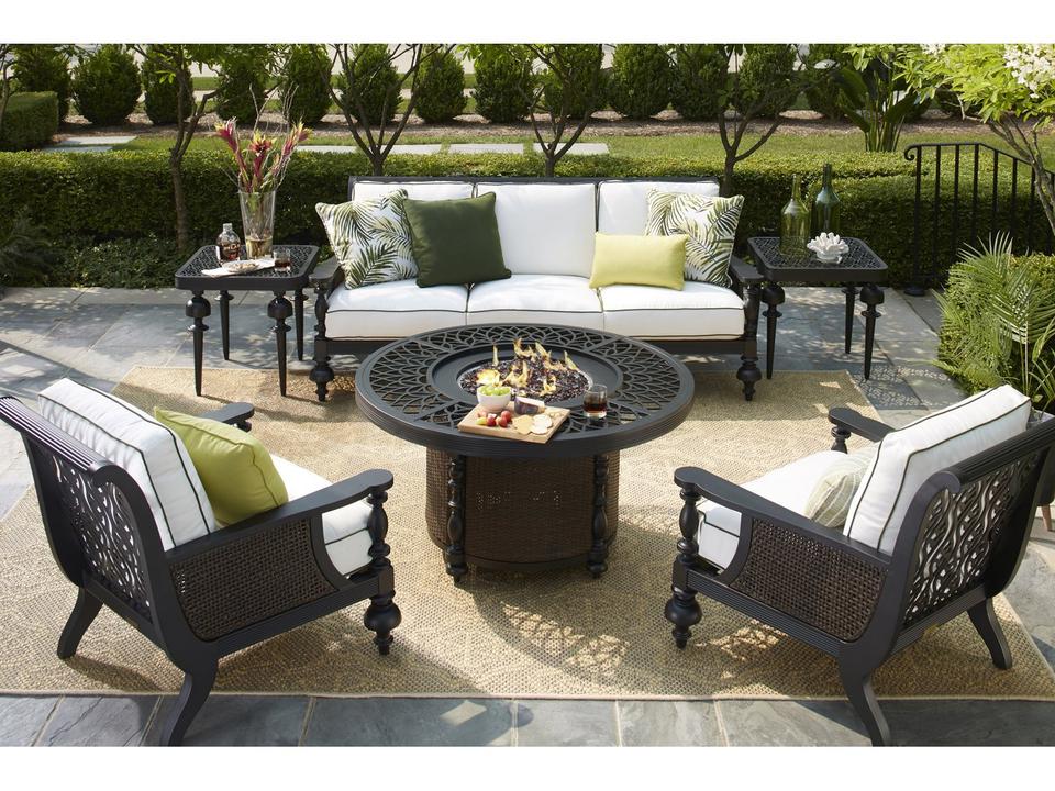 Hemingway Plantation Cast Aluminum Fire Pit Outdoor Patio Lounge Set