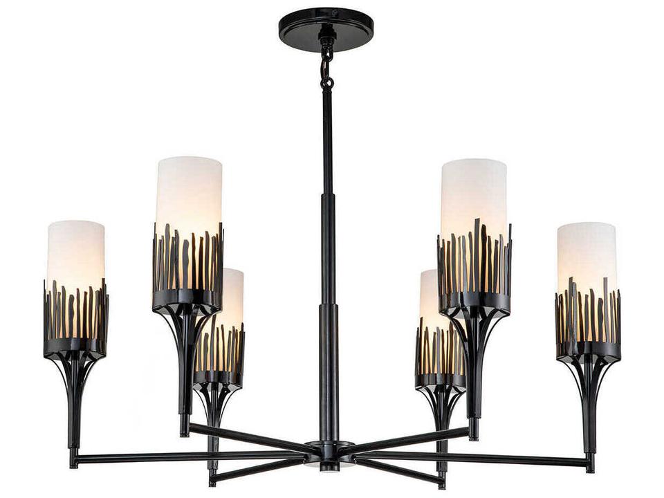 Sawgrass 6-Light Matte Black Chandelier with Opal Etched Glass
