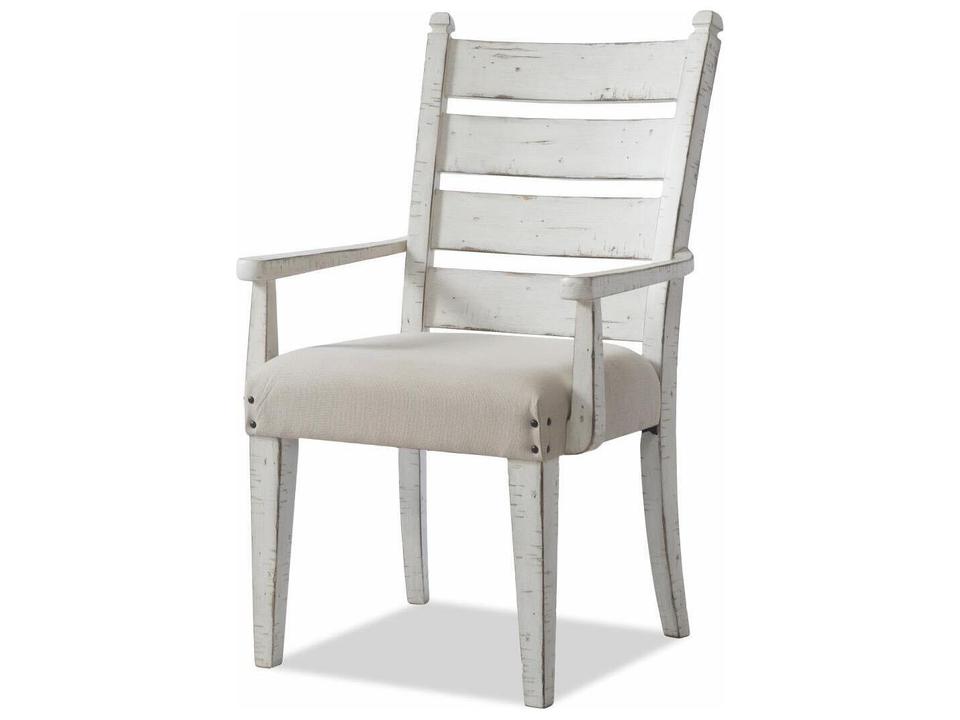 Coming Home Oak Wood White Upholstered Arm Dining Chair