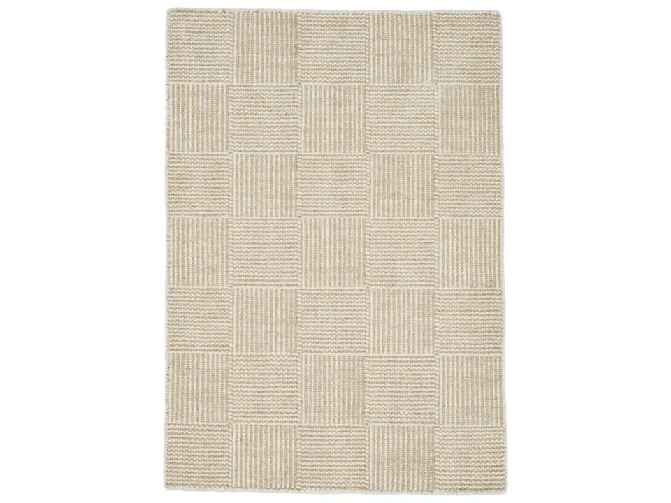 Chess Hand-Woven Wool and Linen Area Rug Geometric Pattern White