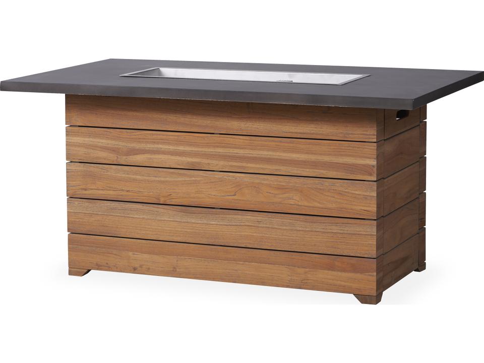 Universal Teak 52-Inch Rectangle Fire Table with Faux Concrete Top Antique Gray