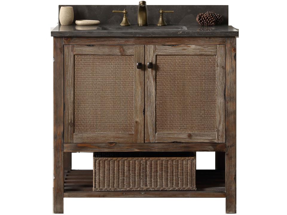 WH5136-BR 36 Inch Solid Wood Bathroom Vanity in Brown with Moon Stone Top