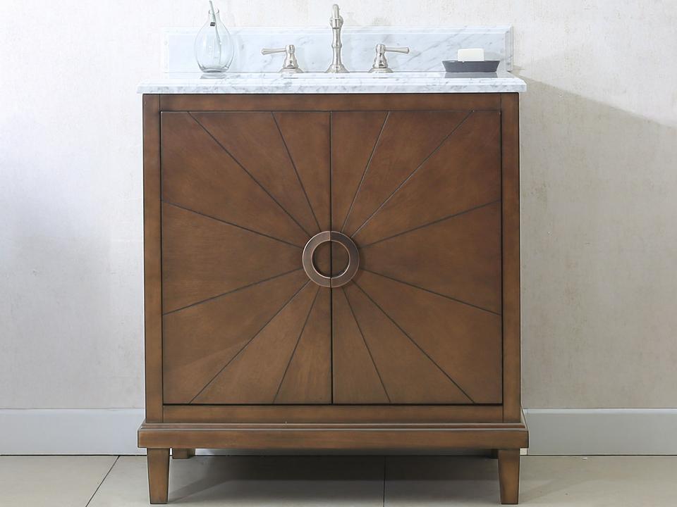 30-Inch WLF7040 Series Bathroom Vanity Antique Coffee with Carrara White Marble Top