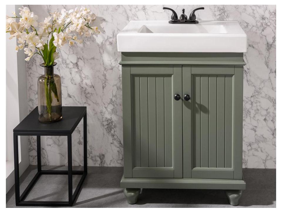 24-Inch Single Sink Bathroom Vanity with Ceramic Top in Pewter Green