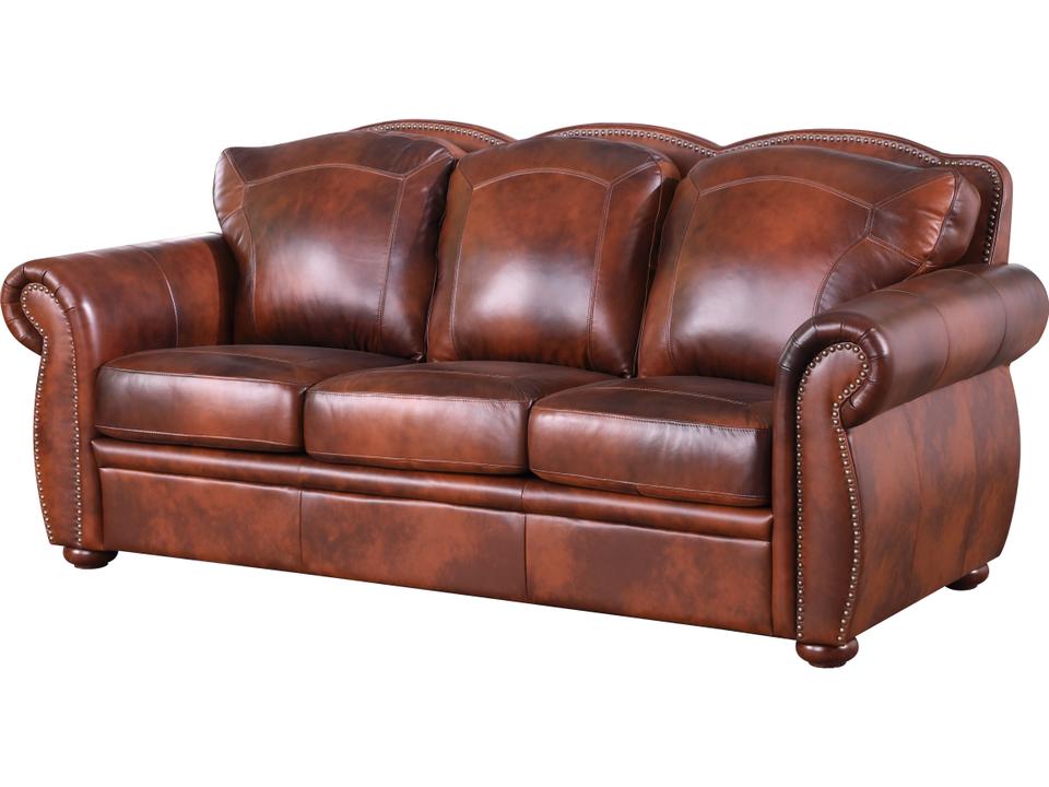Arizona 3-Seat Leather Sofa in Marco with Nailhead Trim