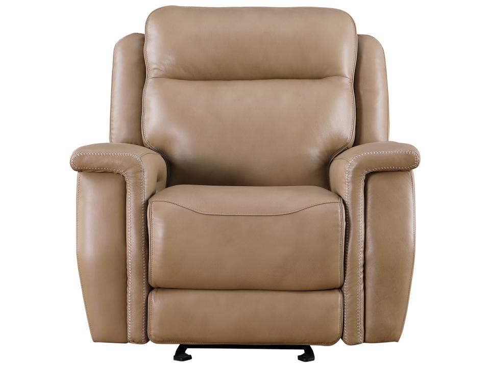 Fischer 2-Seat Top-Grain Leather Power Glider Reclining Loveseat in Saddle