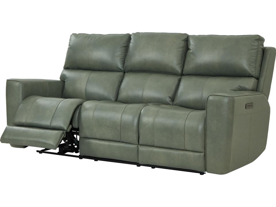 Laredo Power Reclining Top-Grain Leather Sofa in Sage Moss