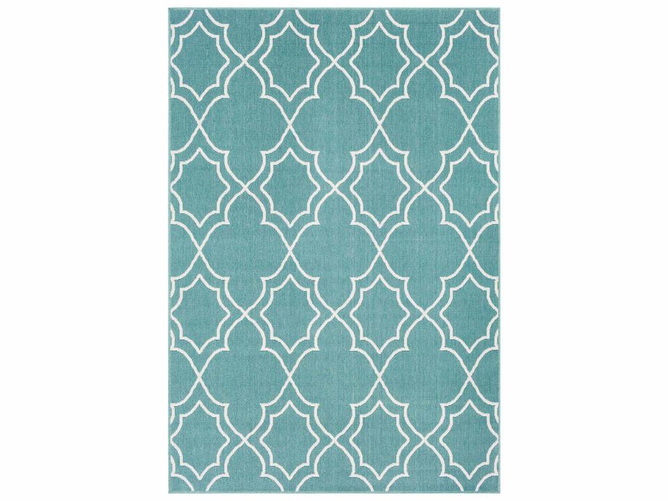 Alfresco Moroccan Indoor Outdoor Runner Area Rug in Teal White