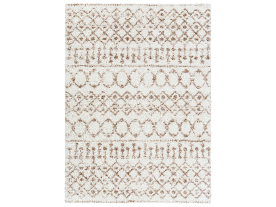 Aliyah Shag Geometric Indoor Area Rug in Tan and Cream