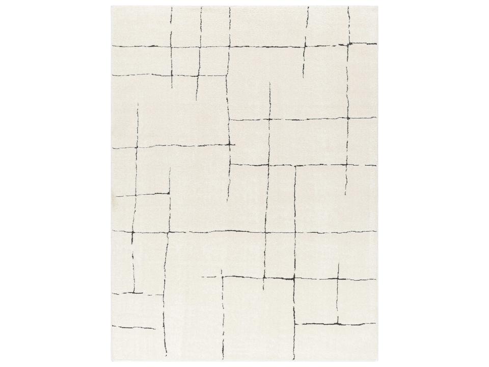 Freud Geometric Area Rug in Ivory and Black Polyester