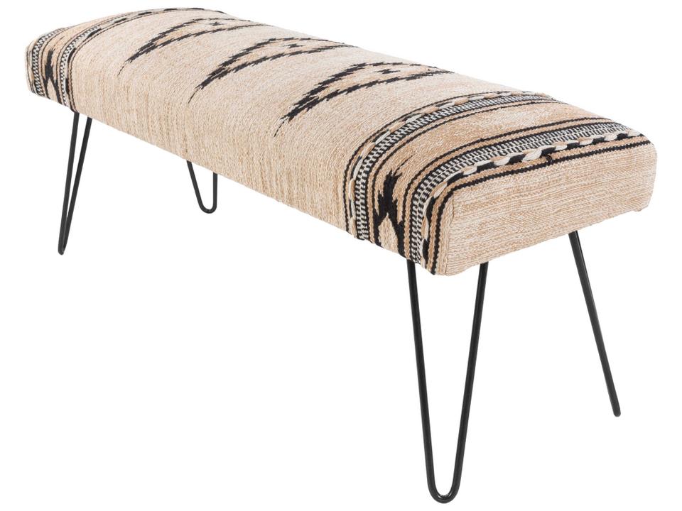 Livabliss Miriam Upholstered Accent Bench in Tan Black and Cream Cotton