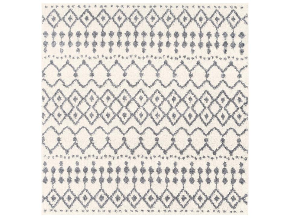 Maroc Shag Geometric Square Area Rug in Gray and White