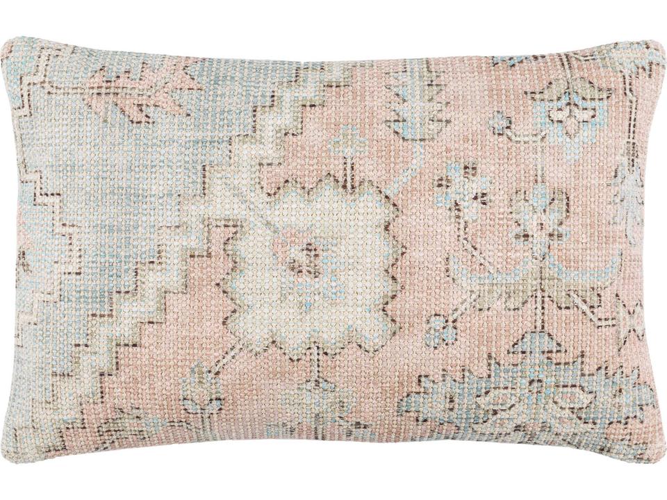 Samsun Cotton Blend Accent Pillow in Dusty Pink Pale Blue and Tan