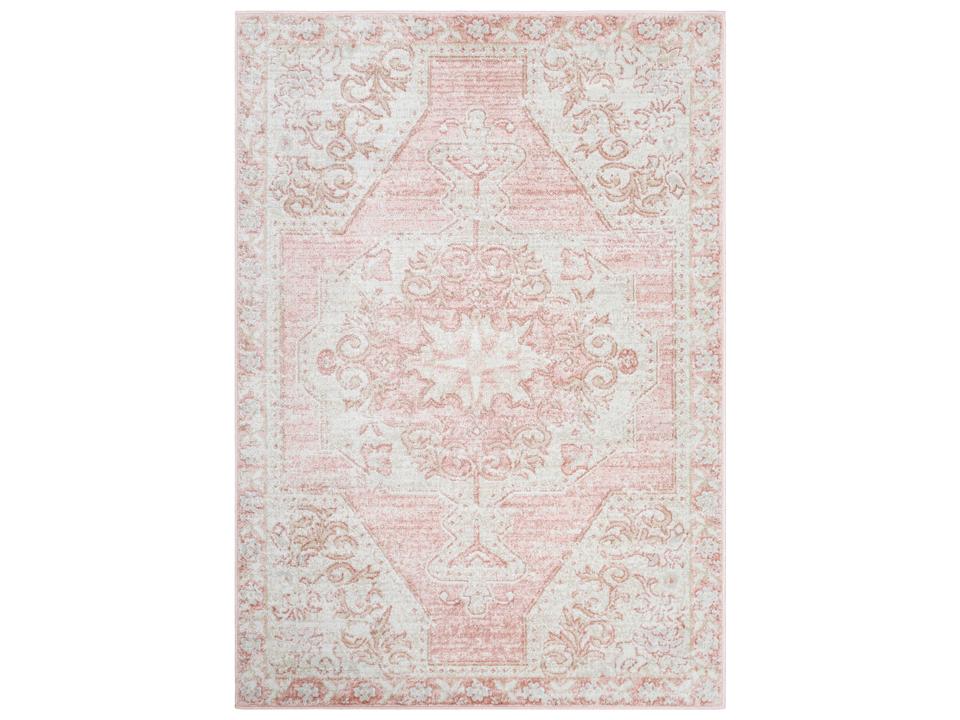 St Tropez Bordered Area Rug in Pale Pink Plum and Light Beige